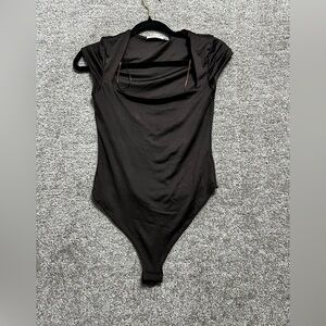 Cloth by Design Woman’s Brown Cap Sleeve Square Neck Body Suit Fitted Sz Medium